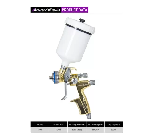 Краскопульт пневматически AdwardsDavis HVLP 5500B, 1.3 мм, золотой