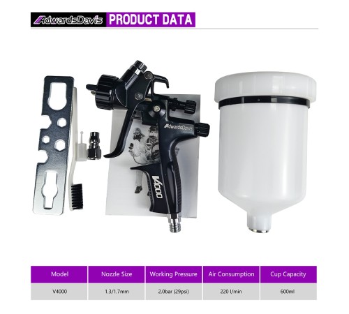 Краскопульт пневматически AdwardsDavis V4000 HVLP, 1.3 мм, чёрный